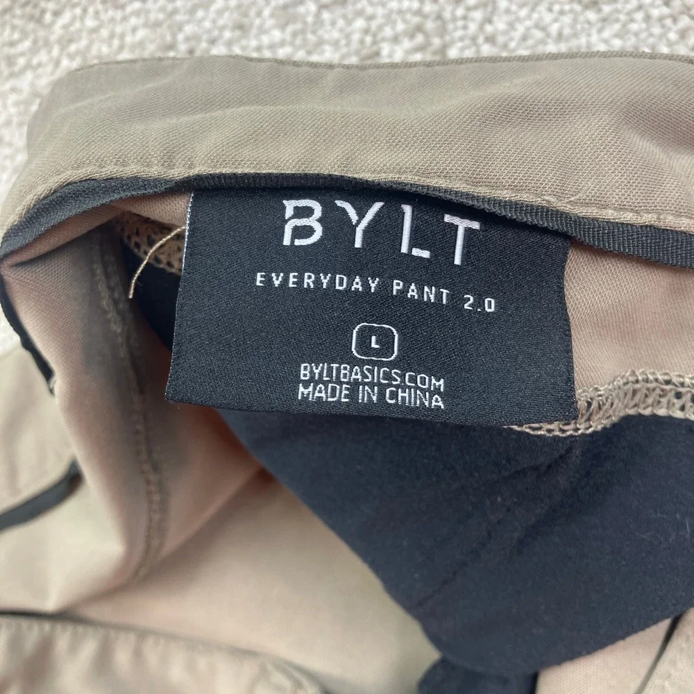 BYLT Men L Everyday Pant 2.0 Olive Green Stretch Tapered Performance Chino